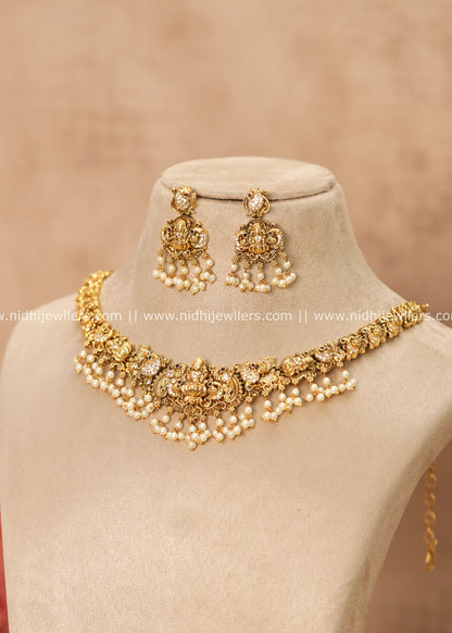 Grand Antique Temple Goddess Lakshmi & Peacock CZ Necklace Set – Parvana