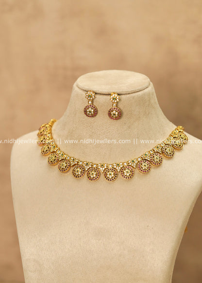 Traditional Floral Wheel CZ & Kemp Short Necklace Set – Gopika