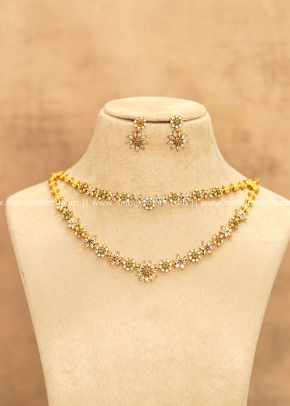 Sparkling Floral CZ & Kemp Dual-Layer Layering Necklace Set – Nelina