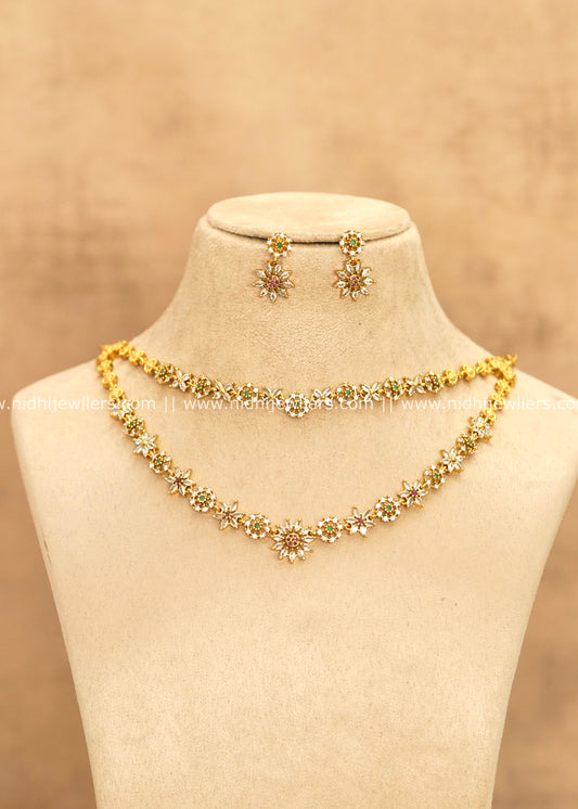 Sparkling Floral CZ & Kemp Dual-Layer Layering Necklace Set – Nelina