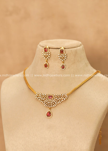 Elegant V-Contour CZ & Ruby Kemp Short Necklace Set – Hannah