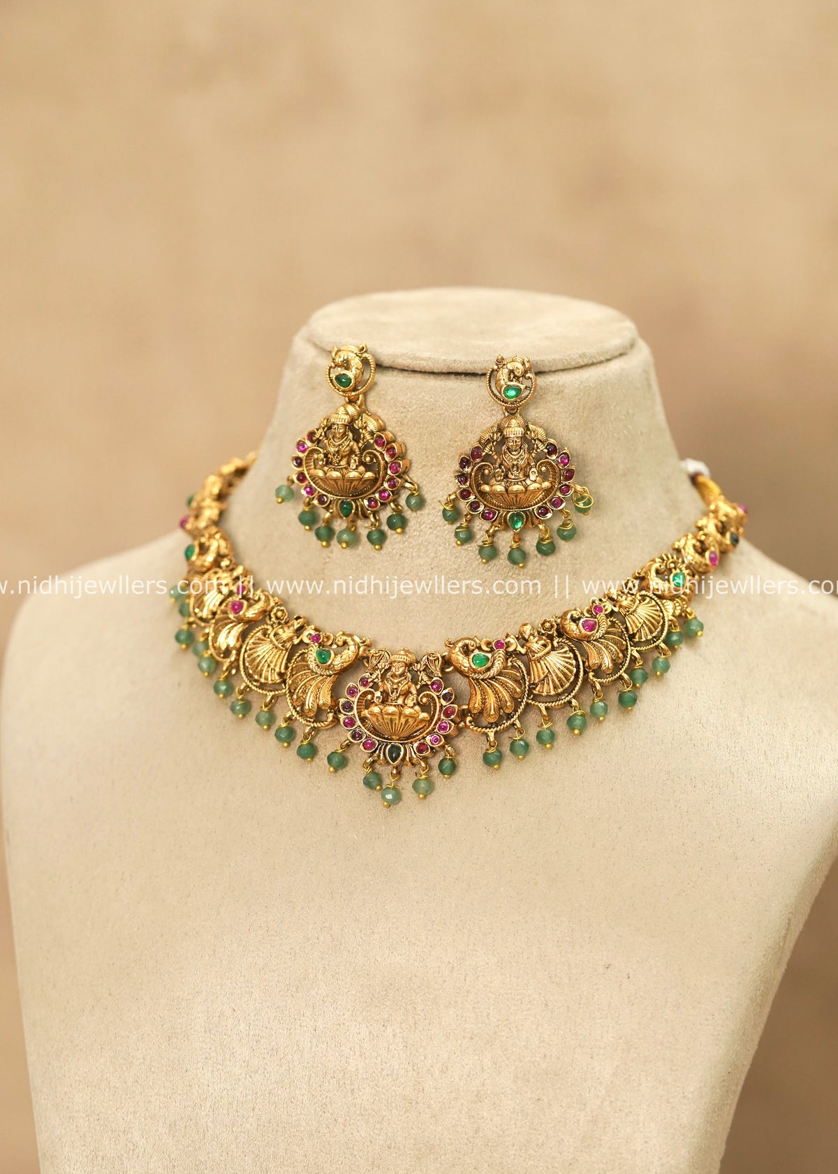 Grand Nakshi Antique Temple Goddess Lakshmi & Peacock Choker Set – Sreelatha