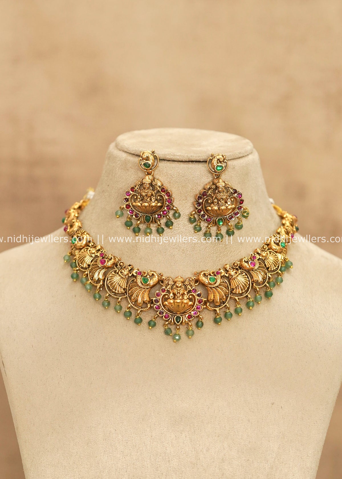 Grand Nakshi Antique Temple Goddess Lakshmi & Peacock Choker Set – Sreelatha