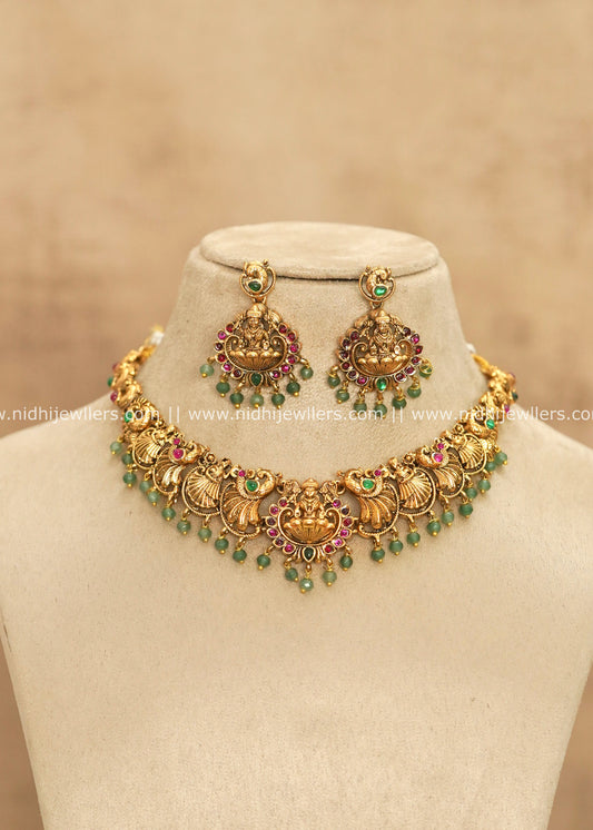 Grand Nakshi Antique Temple Goddess Lakshmi & Peacock Choker Set – Sreelatha