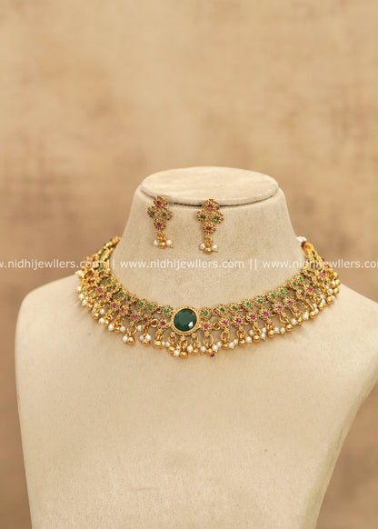 Traditional Floral Lattice Kemp & Pearl Choker Set – Hansika