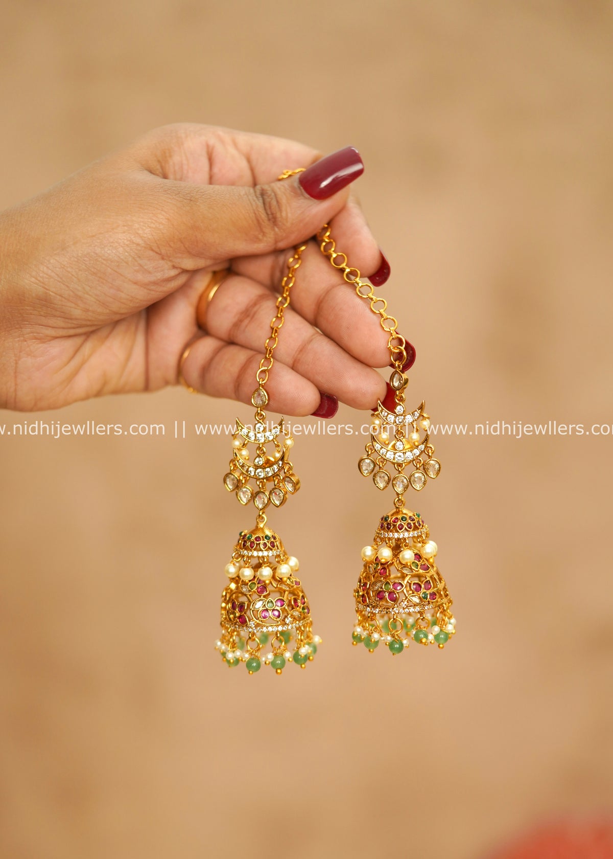 Grand Antique Chandbali Polki & Kemp Mattal Jhumka Earrings – Tripura