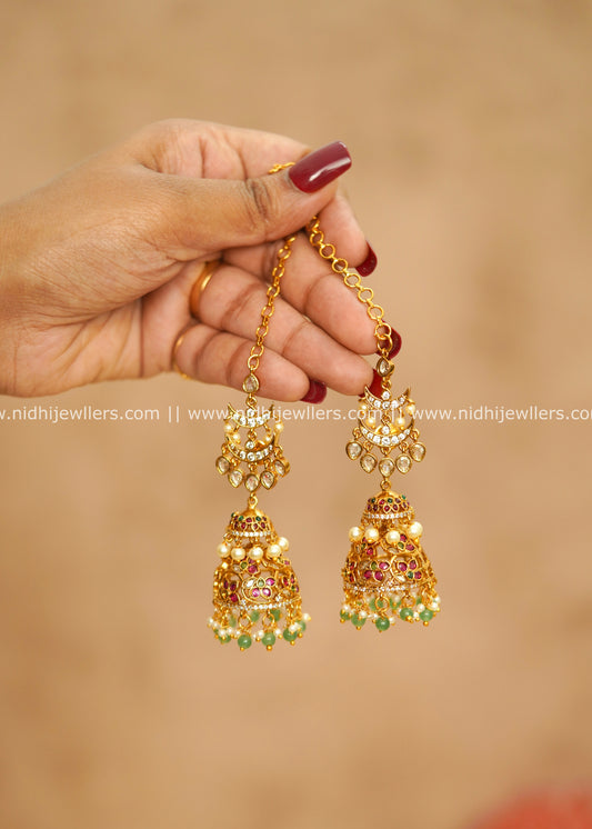 Grand Antique Chandbali Polki & Kemp Mattal Jhumka Earrings – Tripura