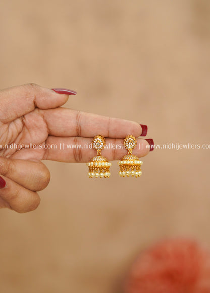 Delicate Pave CZ Teardrop & Pearl Fringe Jhumka Earrings – Helen