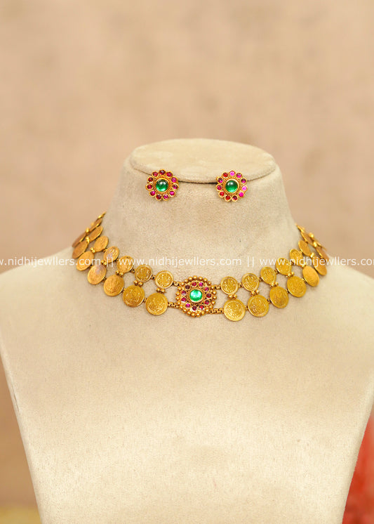 Traditional Antique Goddess Lakshmi Dual-Layer Kasu Choker Set – Dalia