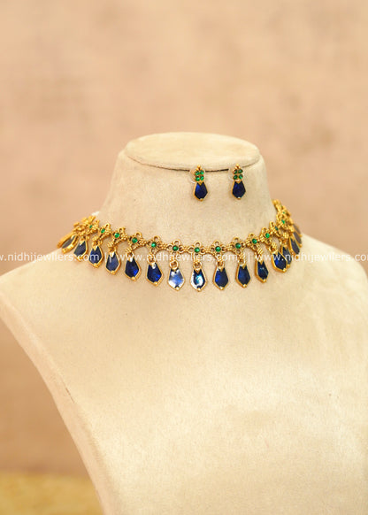 Traditional Kerala Royal Blue Enamel Nagapadam Short Necklace Set – Archana