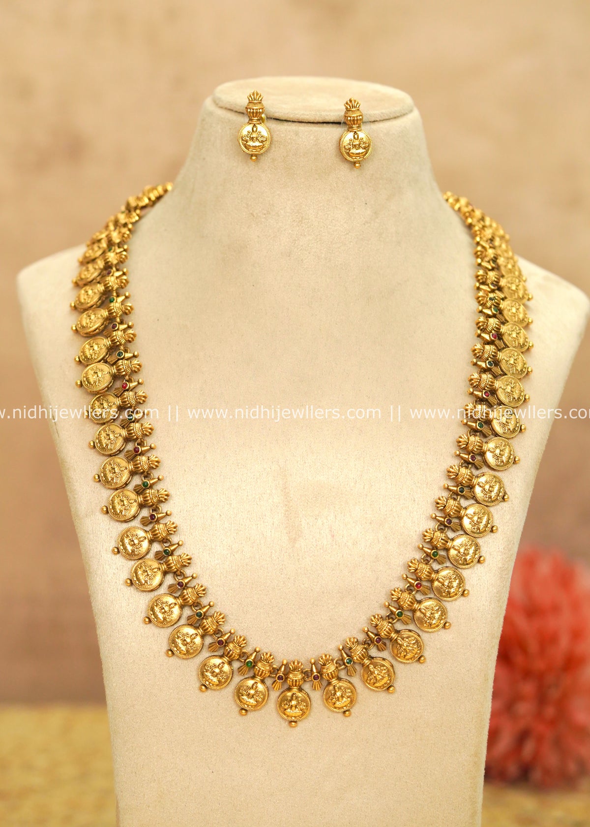 Regal Antique Goddess Lakshmi Coin Long Haram Set – Seetha