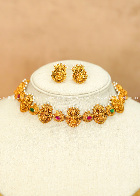 Intricate Antique Temple Goddess Lakshmi Choker Set – Roshni