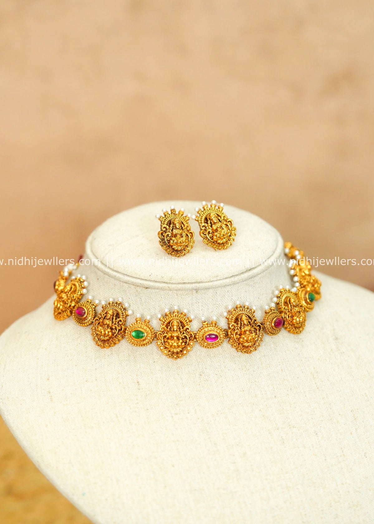 Intricate Antique Temple Goddess Lakshmi Choker Set – Roshni
