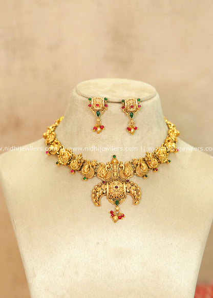 Intricate Antique Nagas Peacock Short Necklace Set – Riddhi