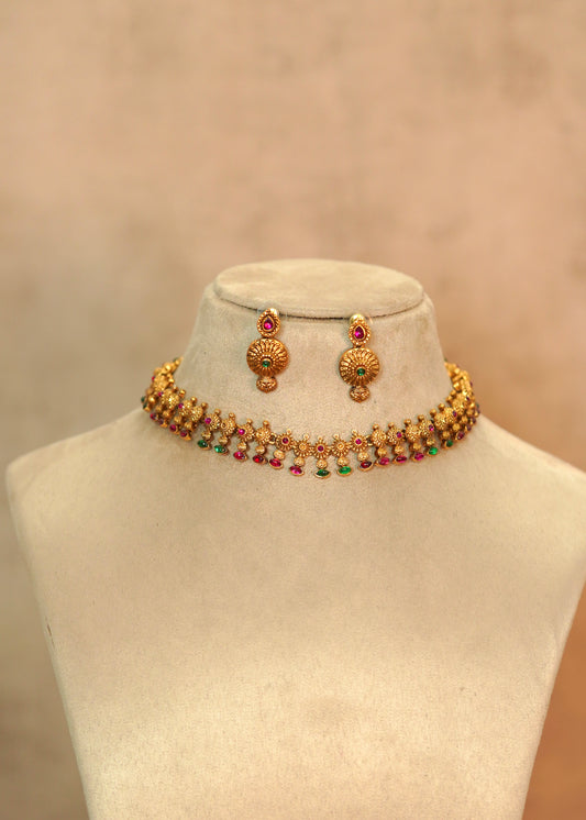 Intricate Antique Floral Kemp Choker/ High necklace Set – Anuja