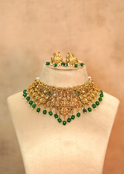Regal Antique Nagas Goddess Lakshmi Broad Bridal Choker Set – Nirmala