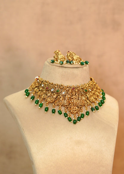 Regal Antique Nagas Goddess Lakshmi Broad Bridal Choker Set – Nirmala