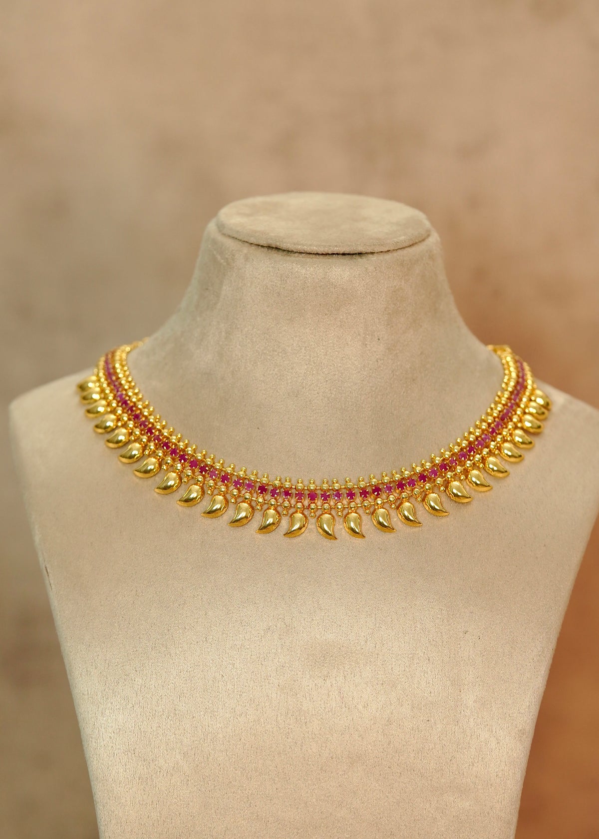 Traditional Real Gold Plated Manga / Mango Ruby Kemp Choker Necklace – Aarushi