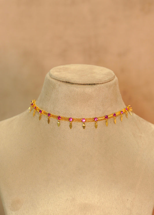 Traditional Gold Plated Ruby Kemp Elakkathali Choker – Arpana