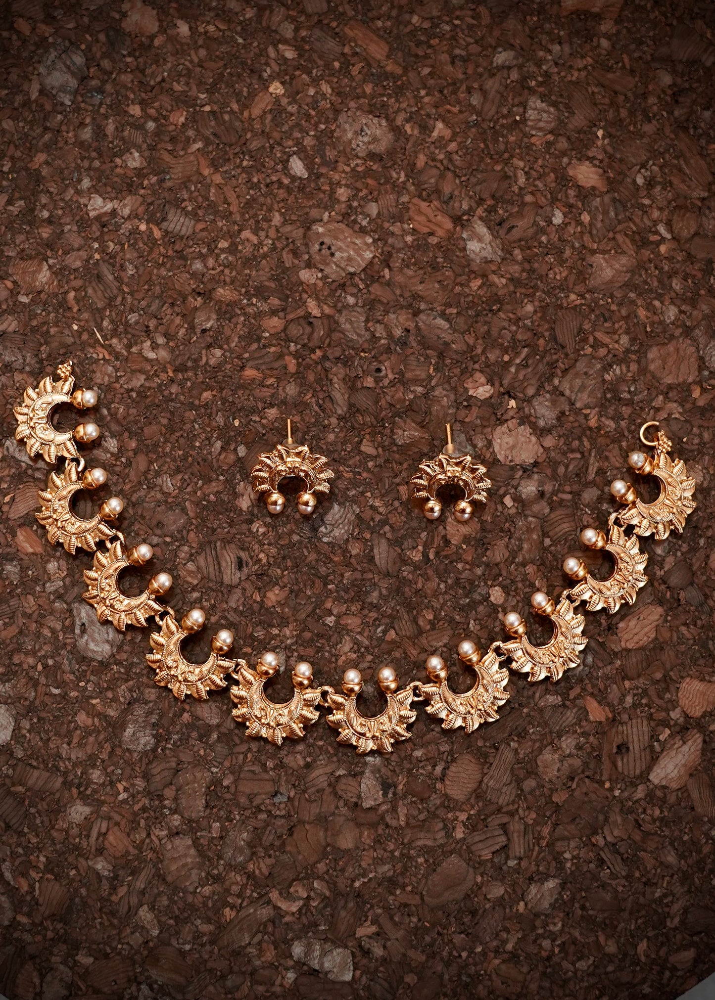 Traditional half moon Necklace with white beads