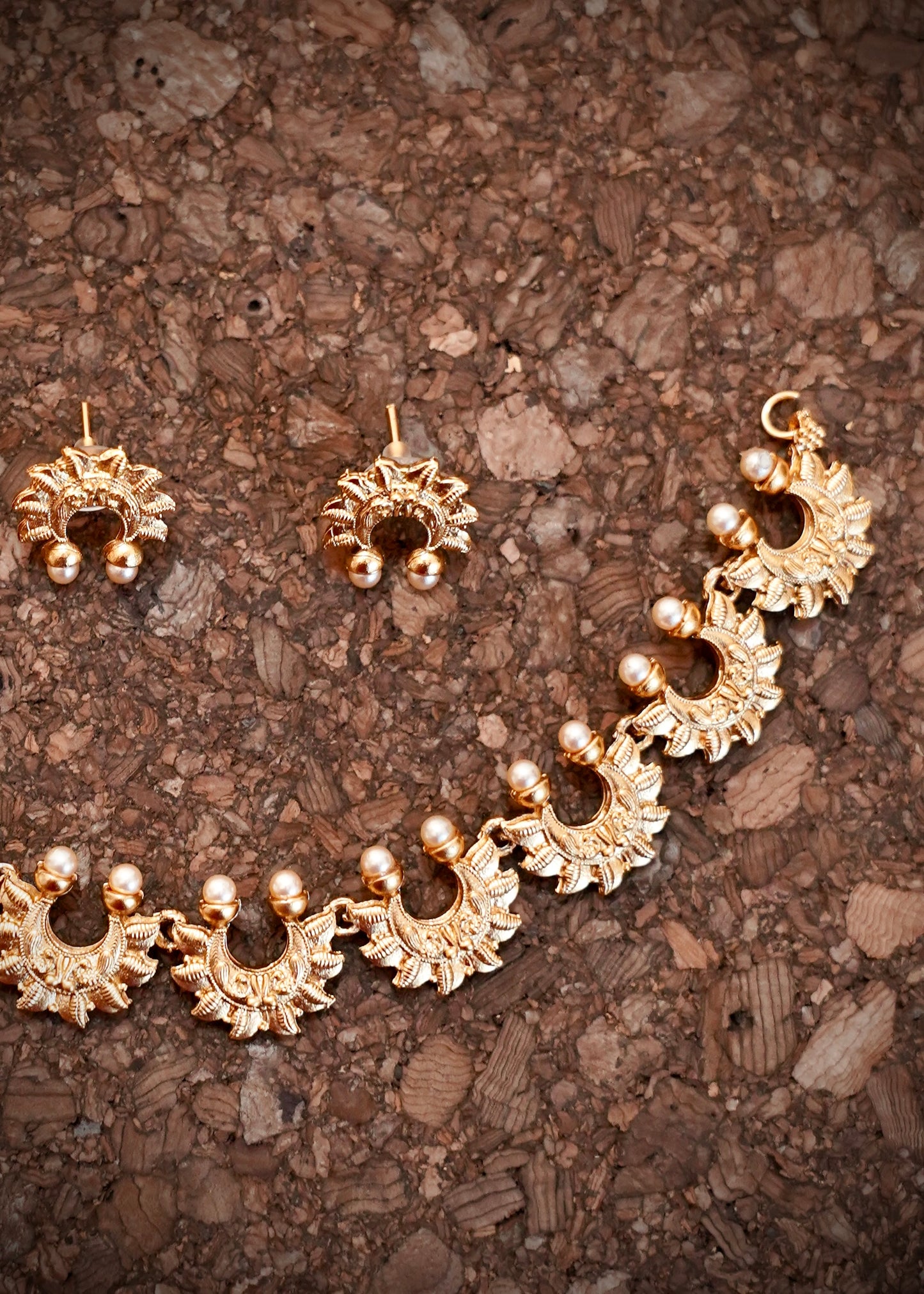 Traditional half moon Necklace with white beads