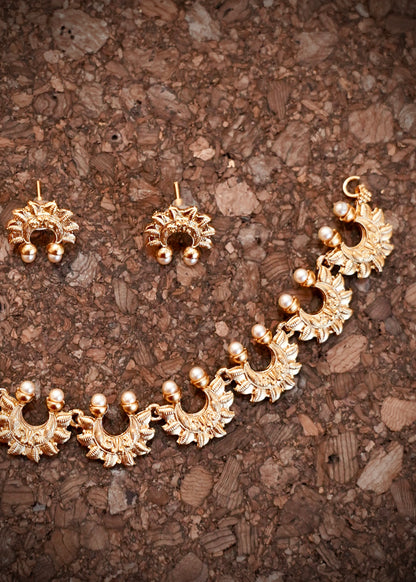 Traditional half moon Necklace with white beads