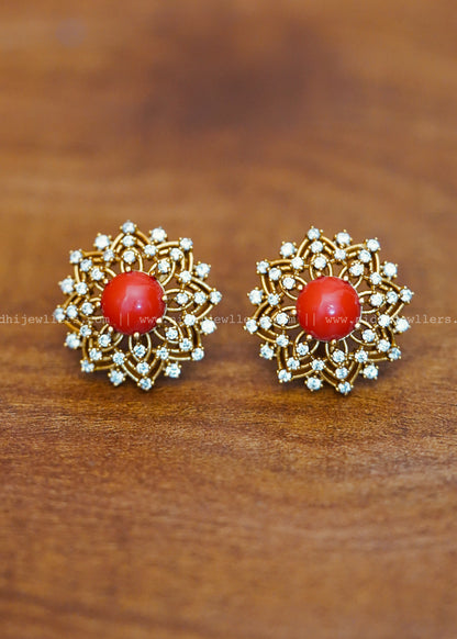 Premium coral white stone earring