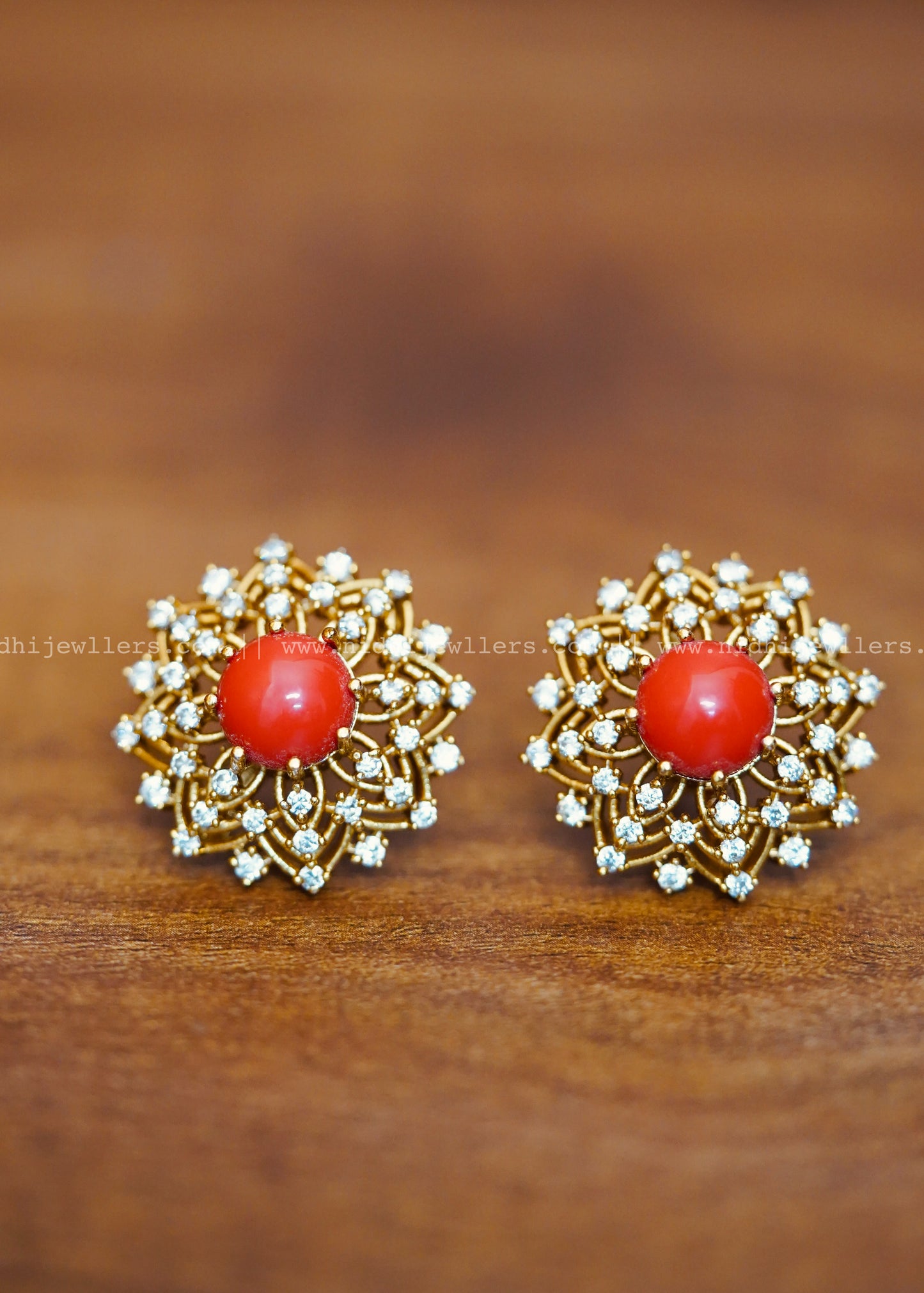 Premium coral white stone earring