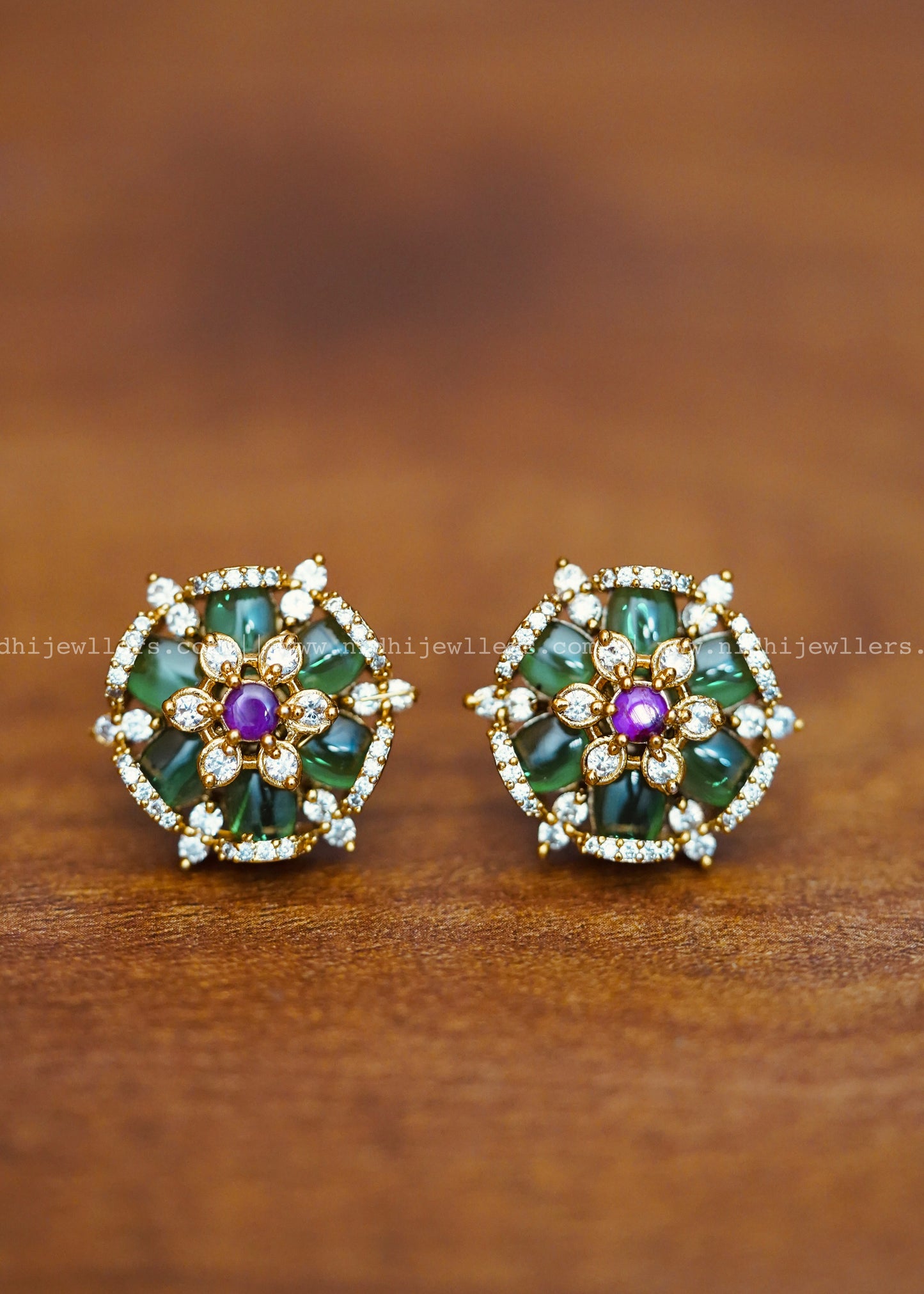 Premium Green and pink stone earring