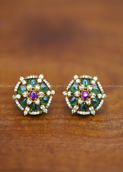 Premium Green and pink stone earring