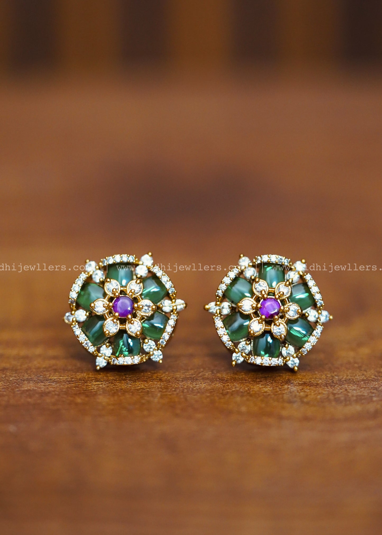 Premium Green and pink stone earring