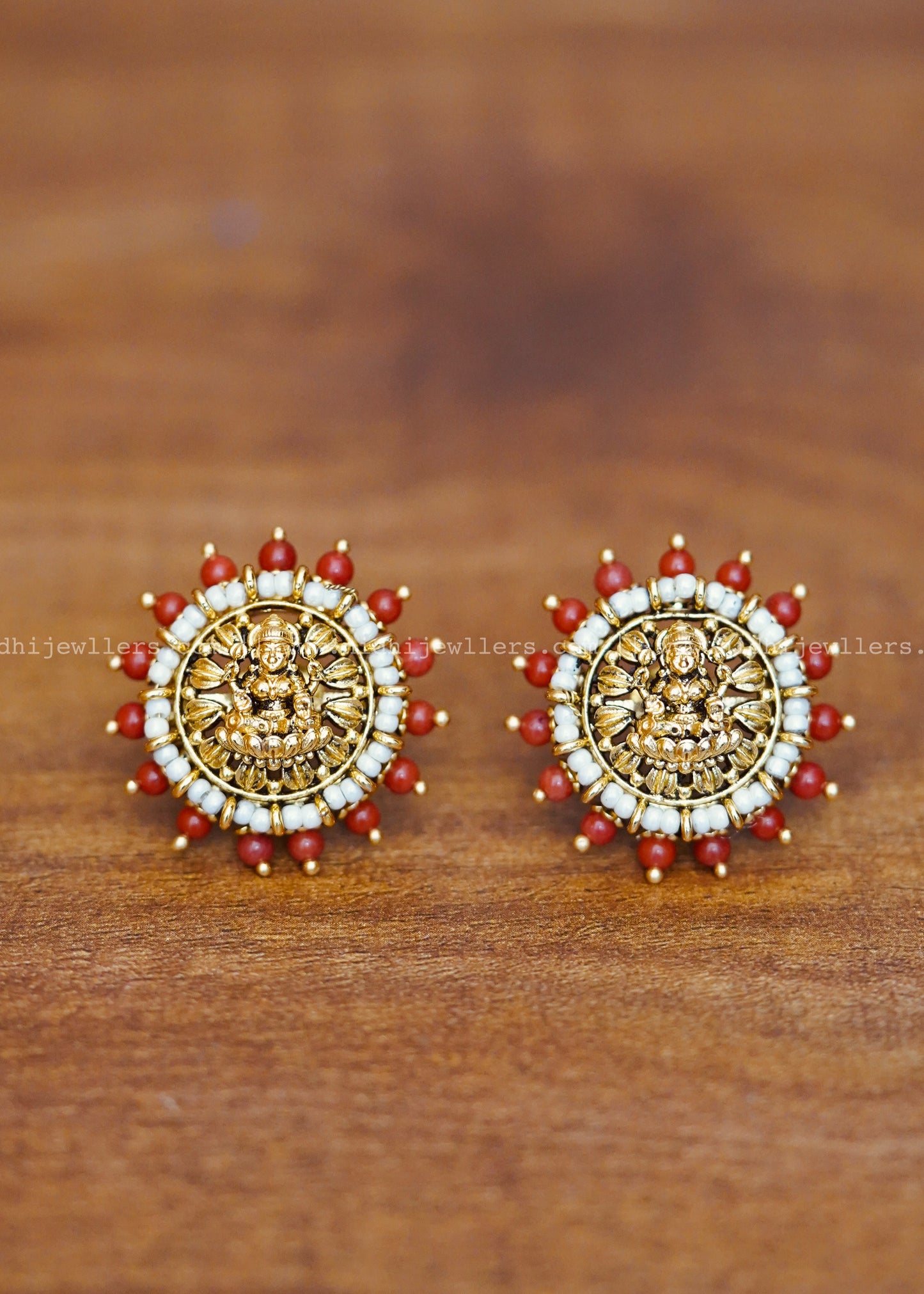 Premium Lakshmi white and red beads earring