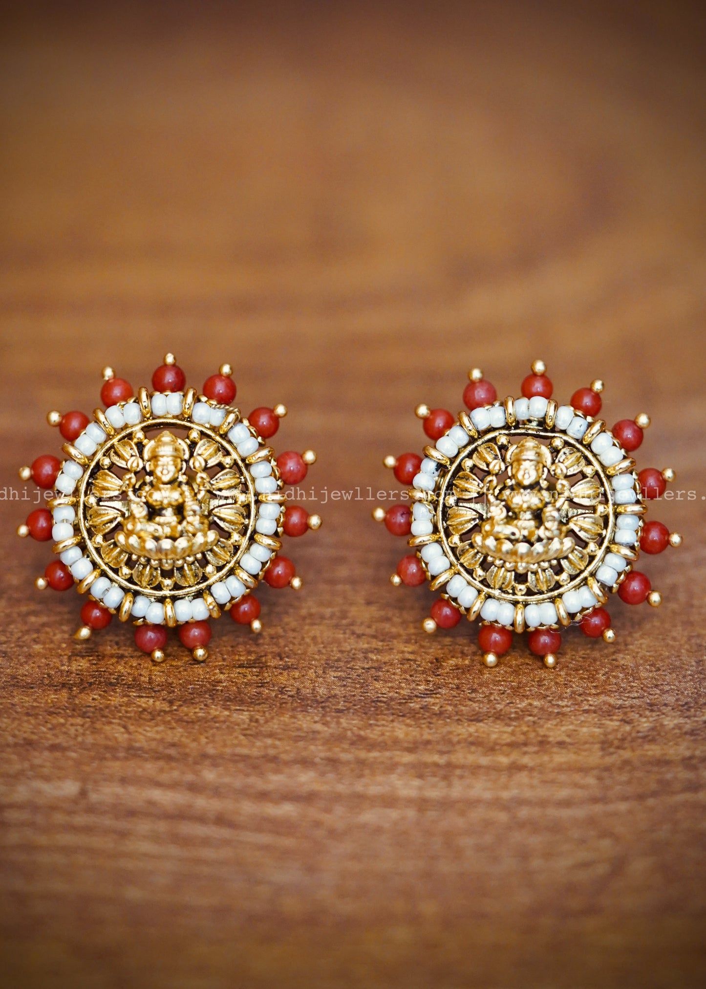 Premium Lakshmi white and red beads earring
