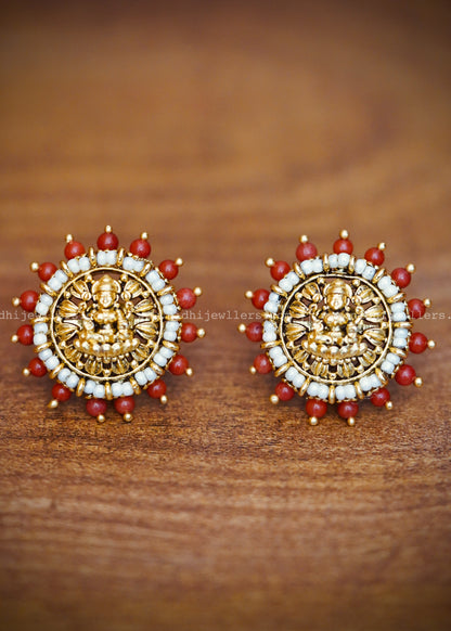 Premium Lakshmi white and red beads earring