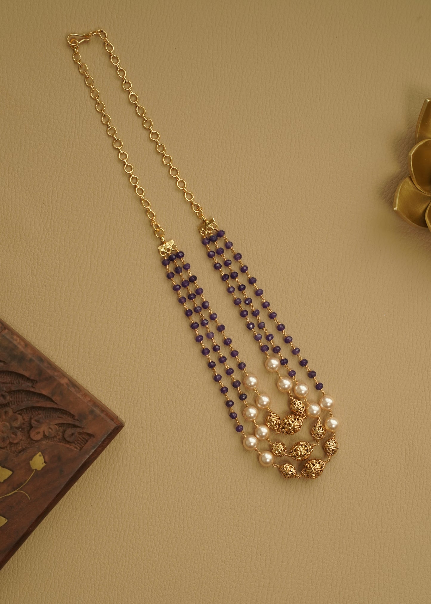 Real gold polished  Blue beads layered perl haram