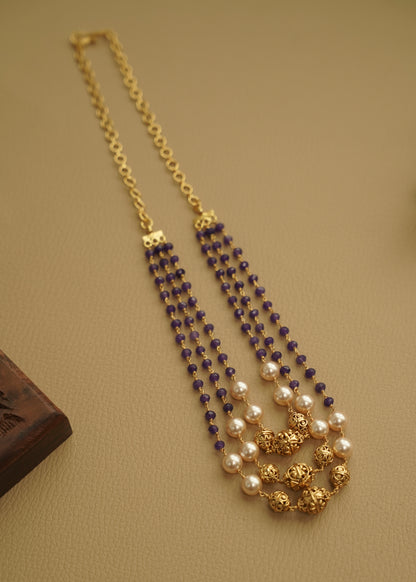 Real gold polished  Blue beads layered perl haram