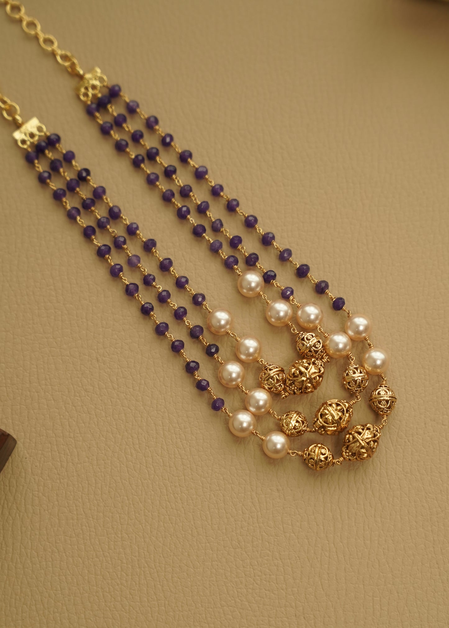 Real gold polished  Blue beads layered perl haram