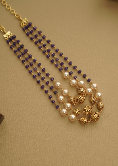 Real gold polished  Blue beads layered perl haram