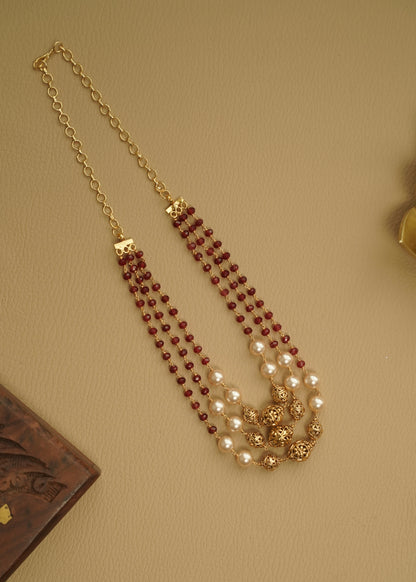 Real gold polished Red beads layered perl haram