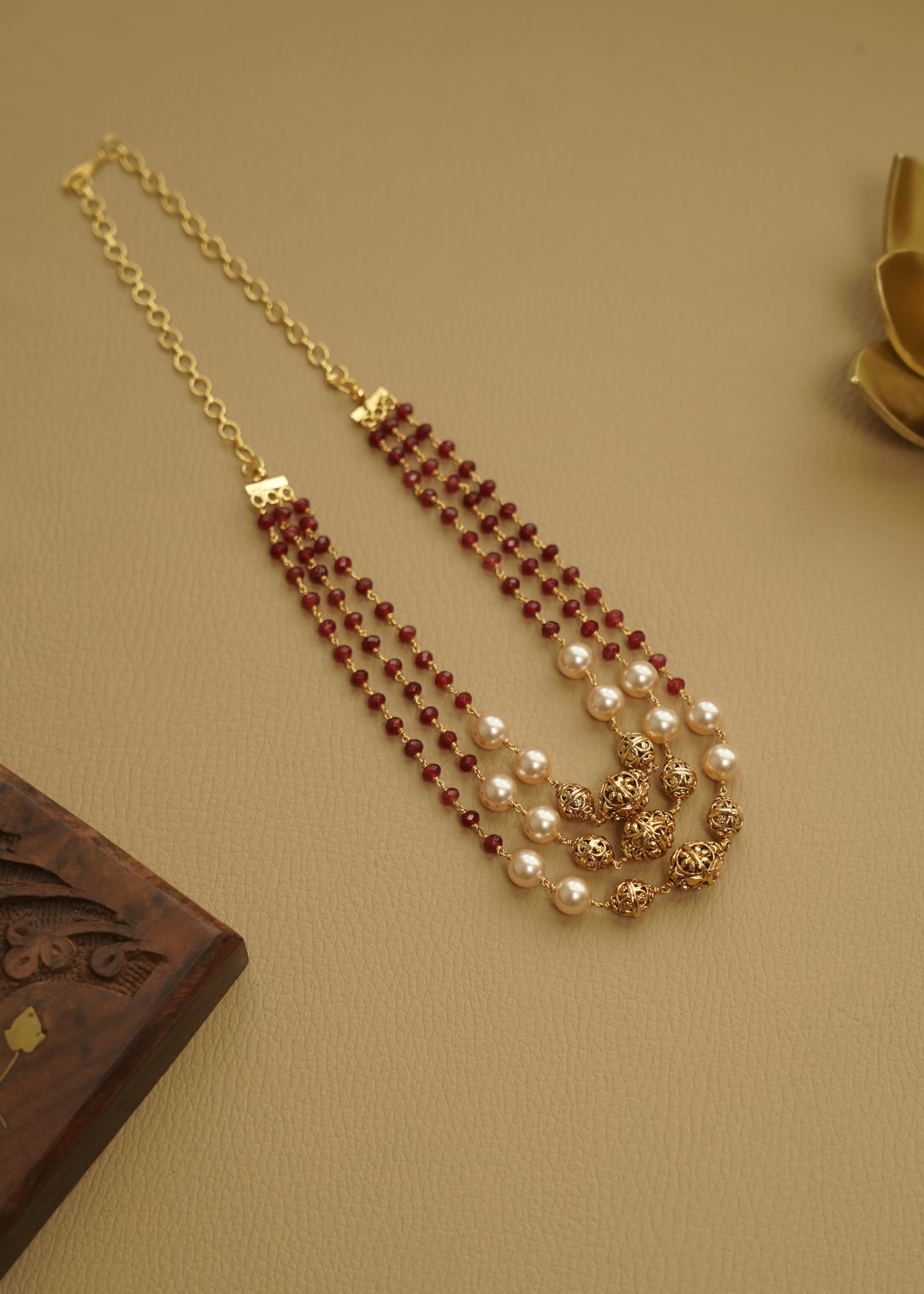 Real gold polished Red beads layered perl haram