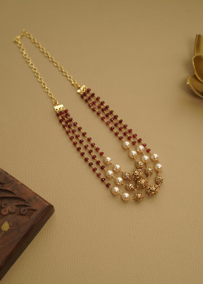Real gold polished Red beads layered perl haram