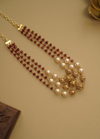Real gold polished Red beads layered perl haram