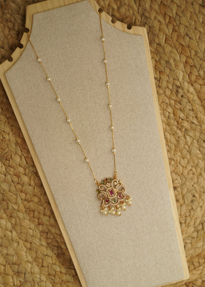 White beads Real gold polished neckchain multicoloured