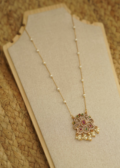 White beads Real gold polished neckchain multicoloured