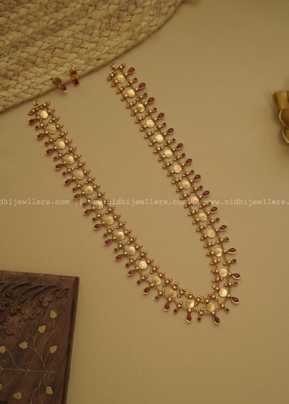 Long kasu haram with red kemp stone