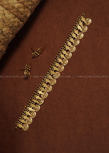 Antique Pure Gold-Tone Kasu Manga Fusion Choker Set (with Earrings)