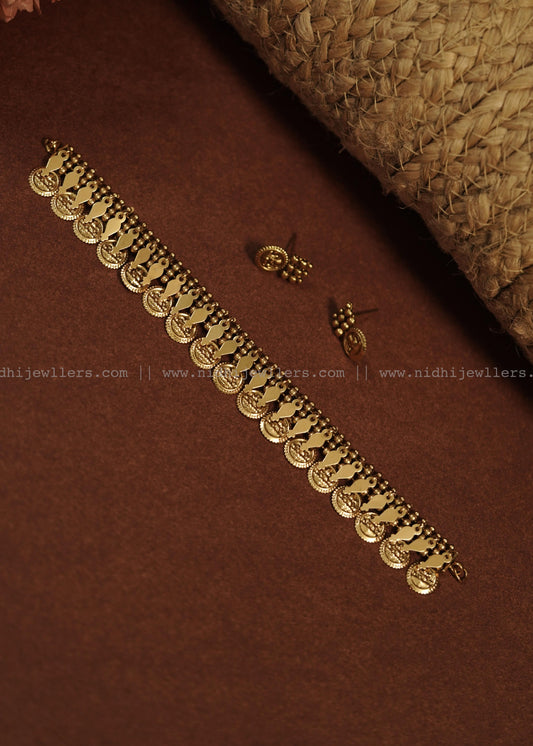 Antique Pure Gold-Tone Kasu Manga Fusion Choker Set (with Earrings)