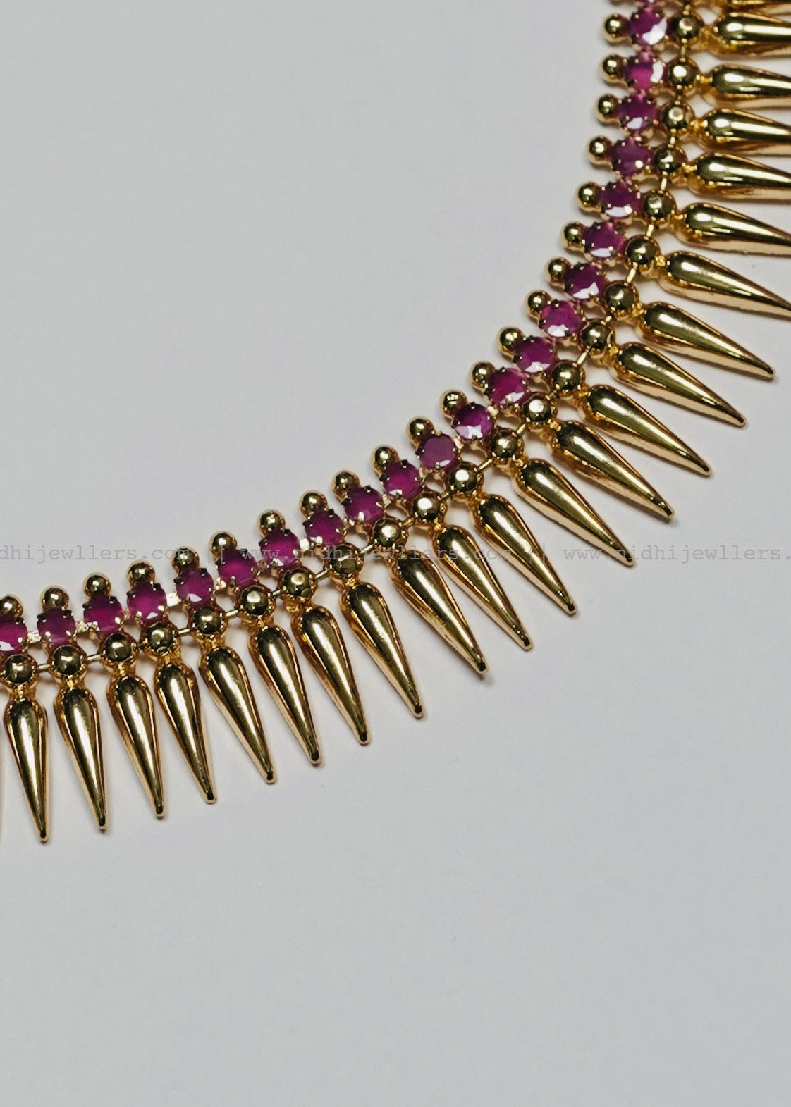 Real Gold Micro-Plated Ruby Mullamottu Mala Necklace