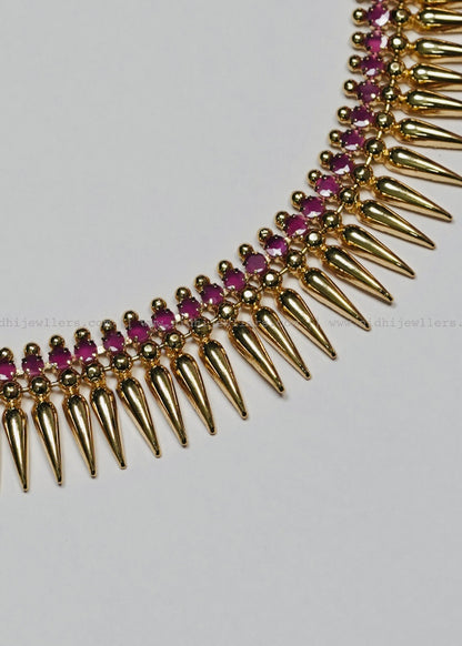 Real Gold Micro-Plated Ruby Mullamottu Mala Necklace