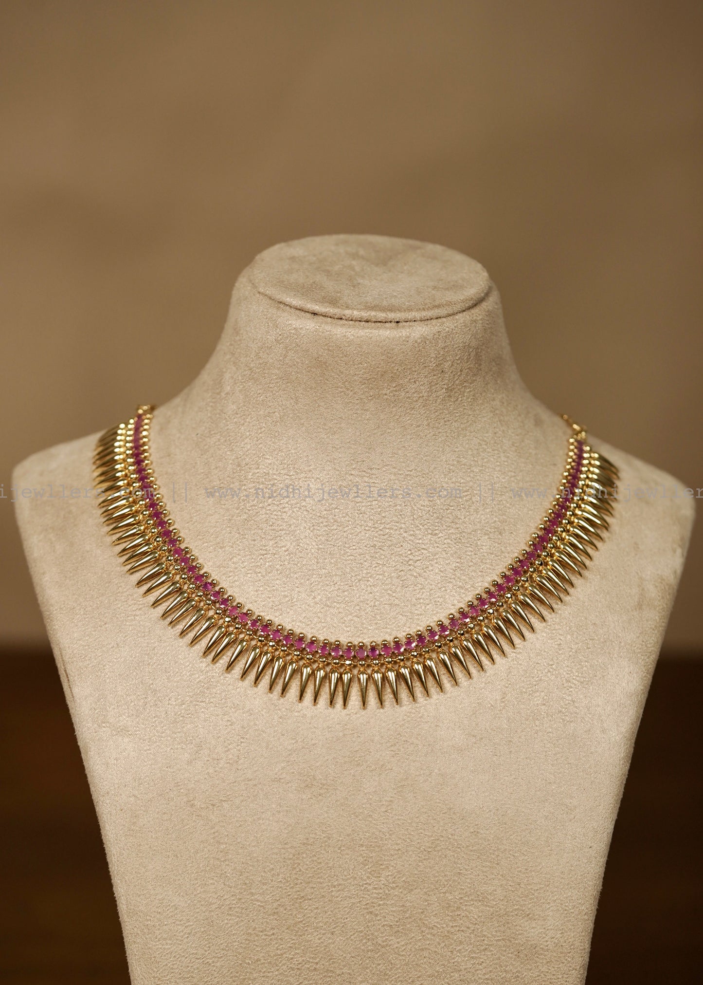 Real Gold Micro-Plated Ruby Mullamottu Mala Necklace